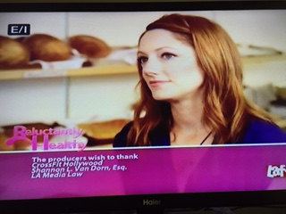 Judy Greer during credits of cooking show Reluctantly Healthy