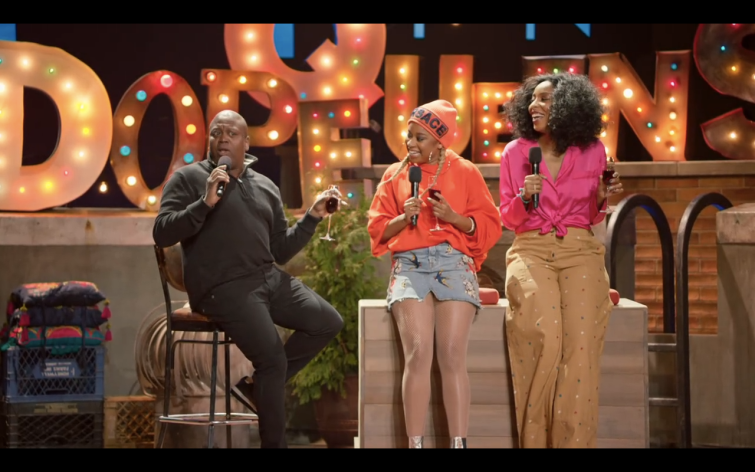 Titus Burgess guests on episode 3 of "2 dope queens" sharing his "peeno noir" wine with Jessica and Phoebe